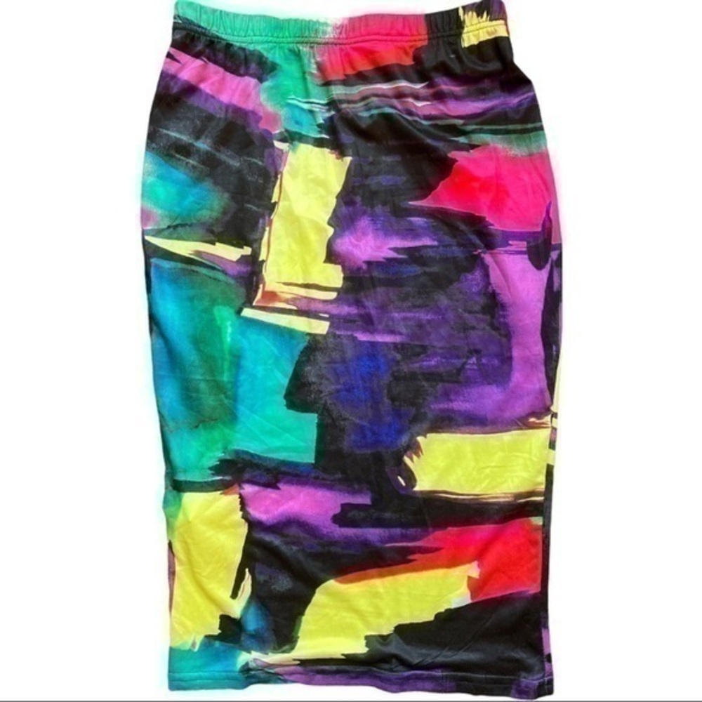 Shein size small skirt elastic waist fitted stretch, vibrant bright colors, soft